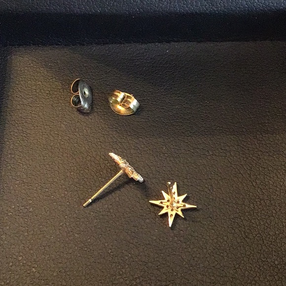 14K Yellow Gold Dainty CZ Star Earrings - Picture 5 of 7